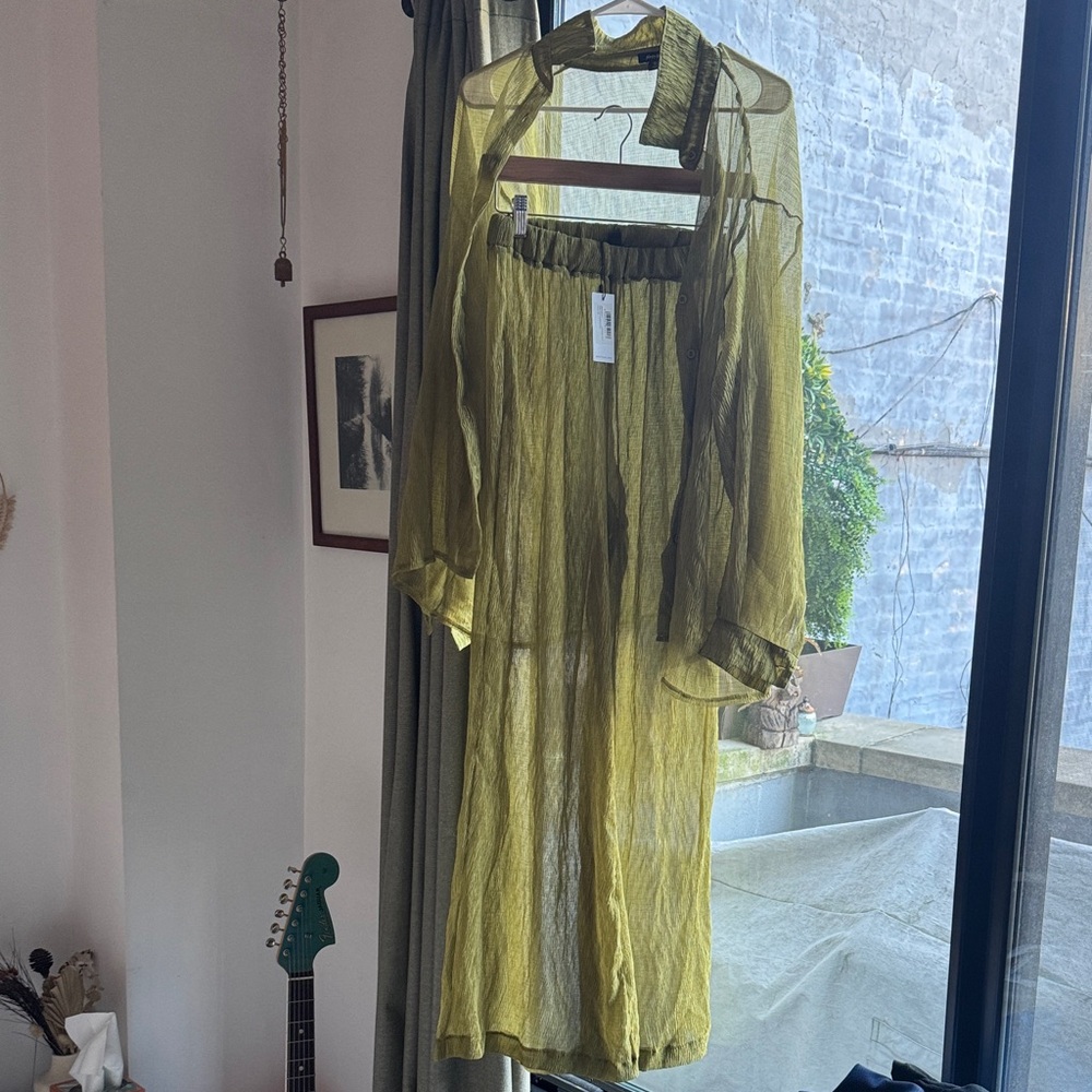 Nasty Gal Long Sheer Beach Cover Up Set in Olive Green